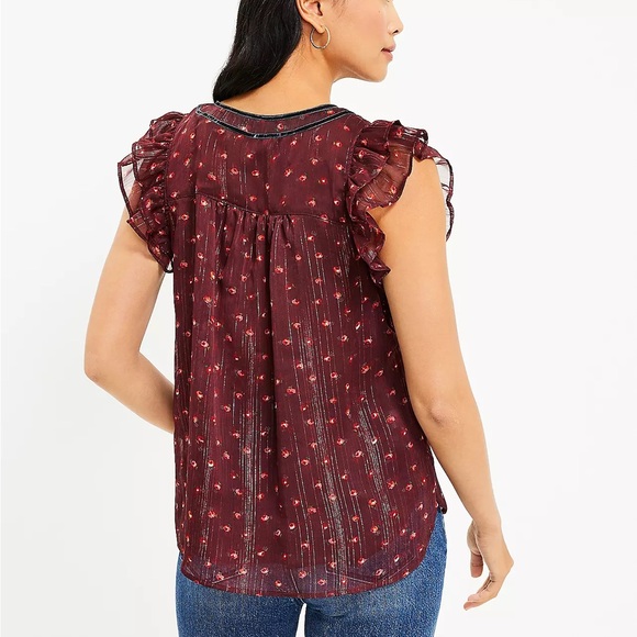 LOFT SHIMMER FLORAL VELVET TIE NECK SHELL - Picture 2 of 4